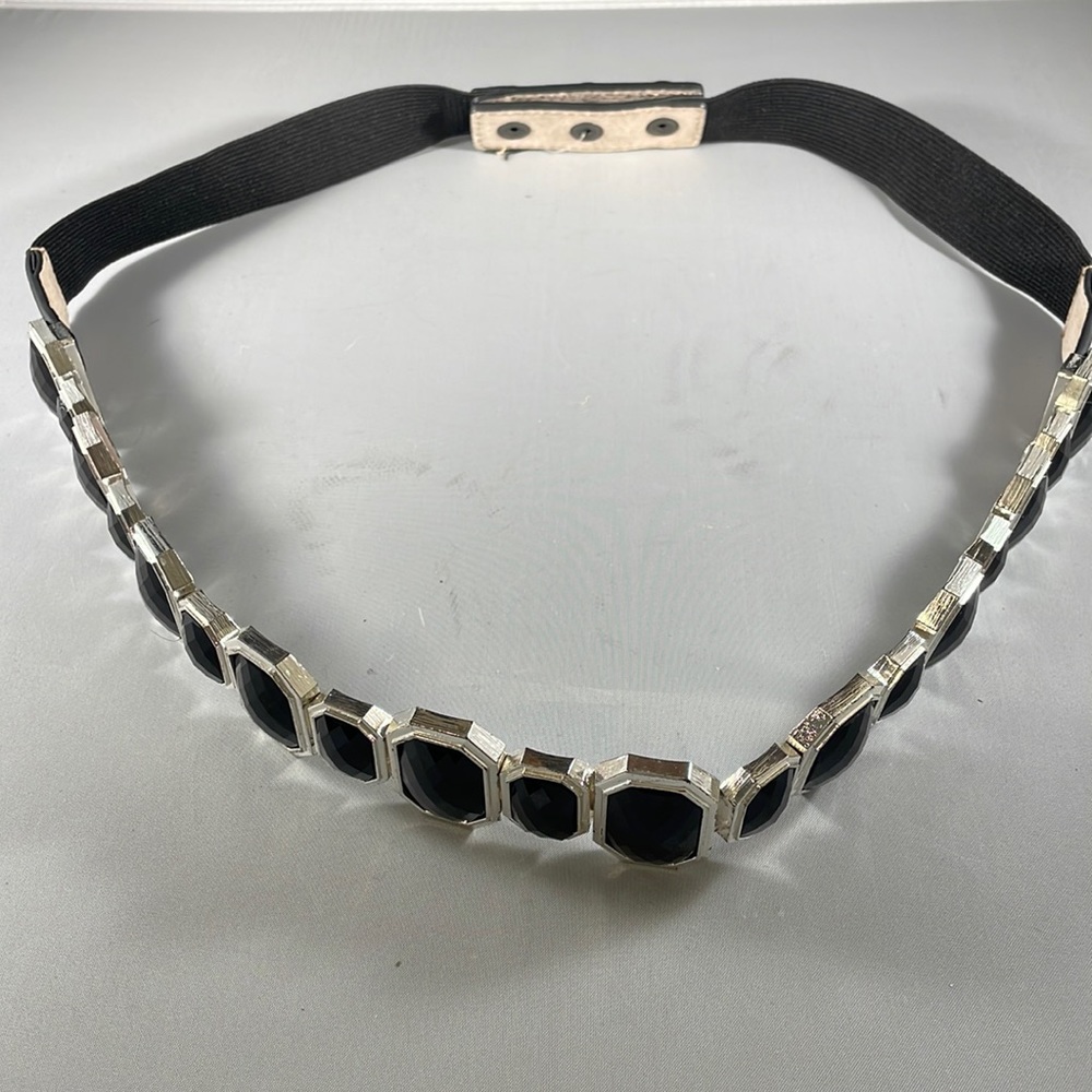 Geometric stretch black and  silver metal belt - 37” - Picture 2 of 4